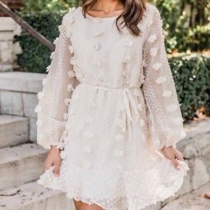 Entro Pom Pom Ivory Trumpet Sleeve Dress NWT